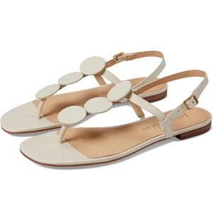 Jack Rogers Cream‎ Leather Flat Thong Sandals Embellished Circles Ankle Strap